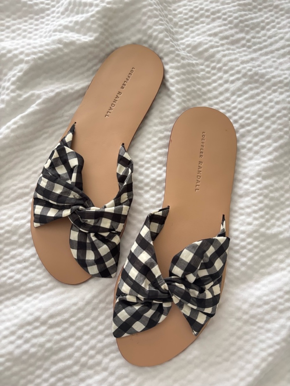 Loeffler Randall Knotted Phoebe Gingham Slide Sandals - Picture 2 of 9